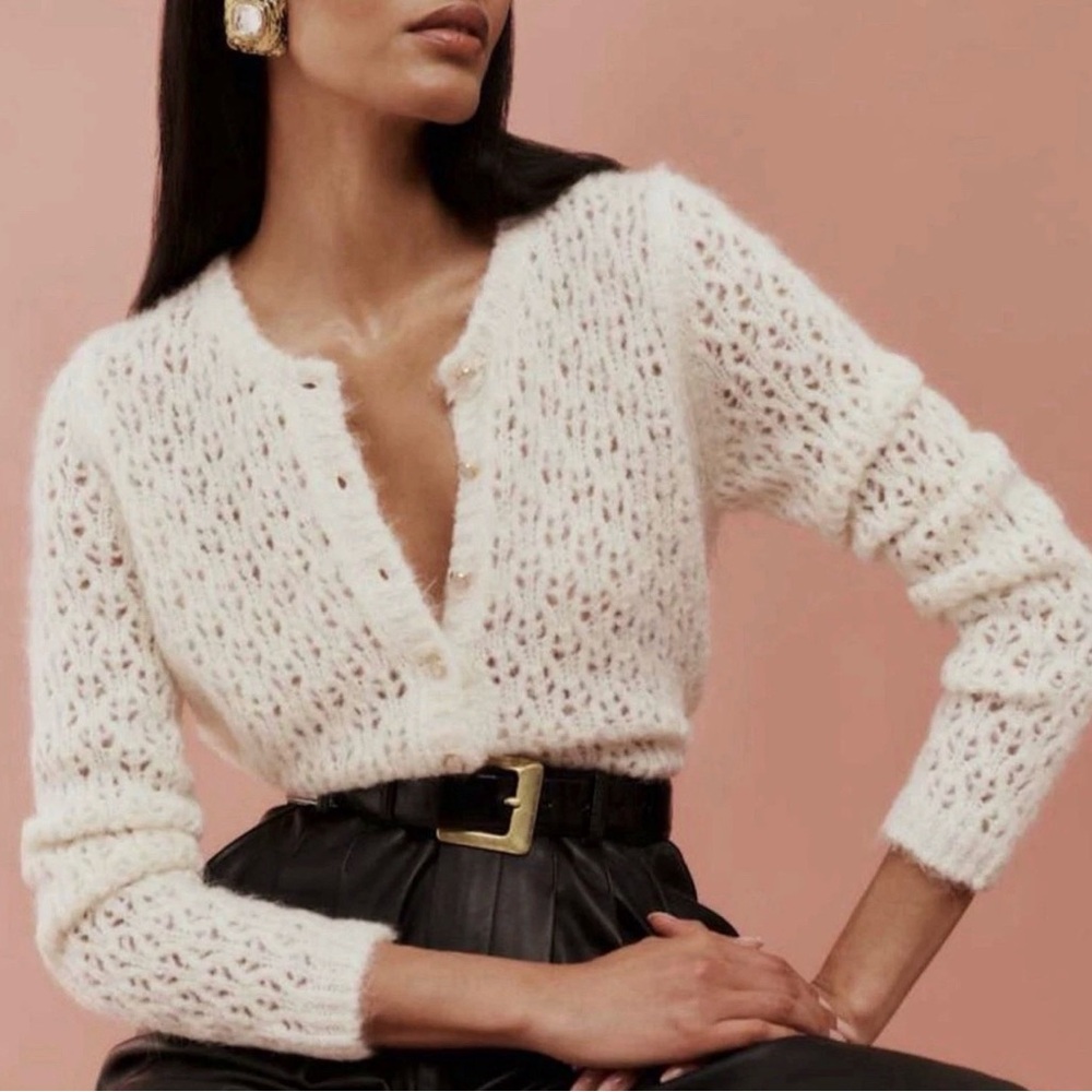 Reformation Cream Open-Knit Mohair Cardigan